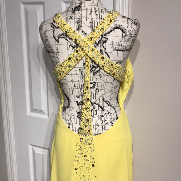 Crisscross Straps Chiffon Embellished Draped Slip Formal Evening Prom Gown Flare - Picture 5 of 7